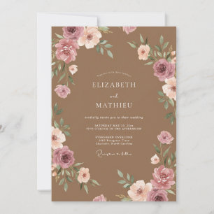 Taupe Muted Mauve Blossom Wedding Invitation