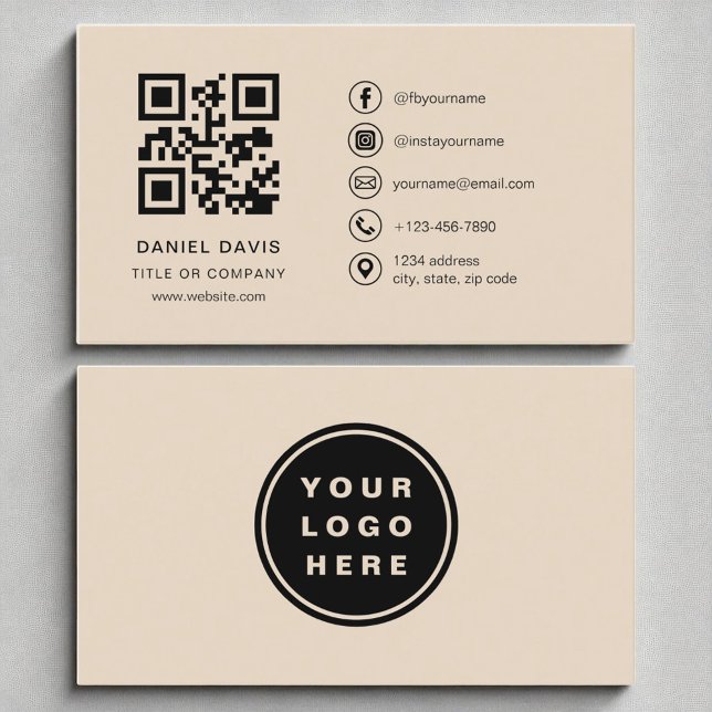Taupe Neutral Professional Company Logo QR Code  Business Card (Creator Uploaded)