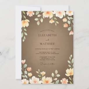 Taupe Ochre Wildflower Wedding Invitation