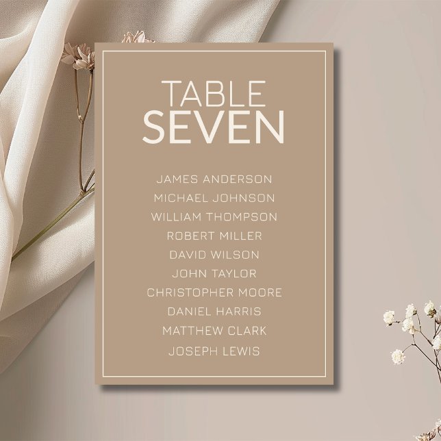 Taupe Old Money Wedding Guest Seating Chart Table Number (Creator Uploaded)