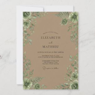 Taupe Olive Eucalyptus Wedding Invitation