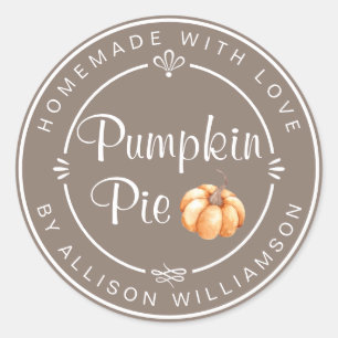 Taupe Orange Pumpkin Pie Homemade Classic Round Sticker