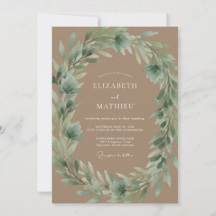 Taupe Organic Rustic Wedding Invitation