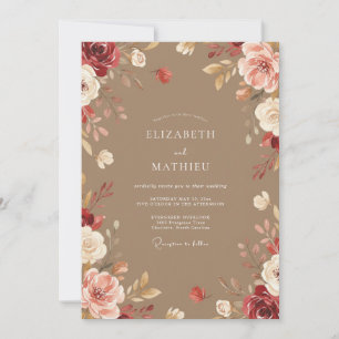 Taupe Painted Petal Wedding Invitation