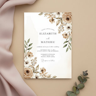 Taupe Painterly Bloom Wedding Invitation