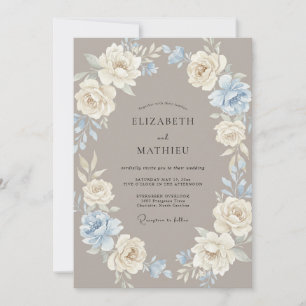 Taupe Pale Ivory Wreath Wedding Invitation