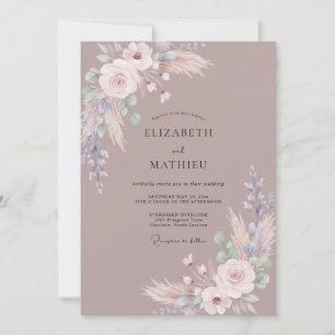 Taupe Pampas Painted Wedding Invitation