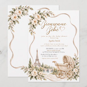 Taupe Parisian Garden Floral Baby Shower Invitation