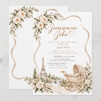Taupe Parisian Garden Floral Baby Shower Invitation