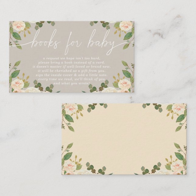 Taupe Peach Floral Baby Shower Book Request Enclosure Card (Front/Back)