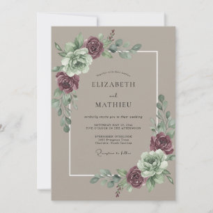 Taupe Peony Wedding Invitation