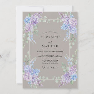 Taupe Periwinkle Foliage Soft Eucalyptus Wedding Invitation