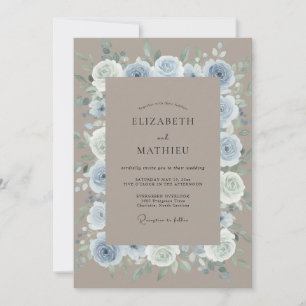 Taupe Periwinkle Ranunculus Eucalyptus Wedding Invitation