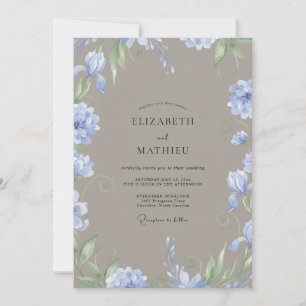 Taupe Periwinkle Watercolor Wedding Invitation
