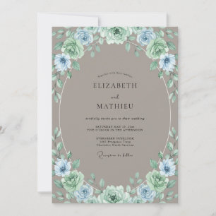 Taupe Periwinkle Wreath Wedding Invitation