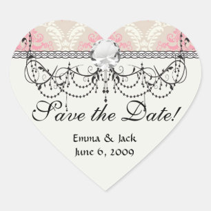 taupe pink and ivory damask design pattern heart sticker