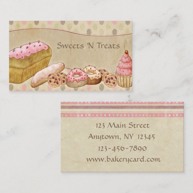 Taupe Pink Cakes Bakery Business Card (Front/Back)