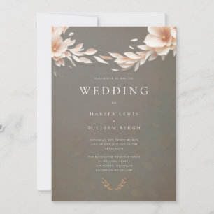 Taupe pink floral wedding invitation
