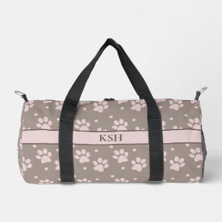 Taupe & Pink Paw Print Duffel Bag – Personalised