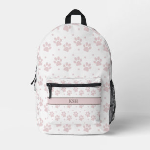 Taupe & Pink Paw Print – Personalised Dog Lover Printed Backpack