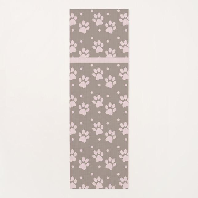 Taupe & Pink Paw Print Yoga Mat – Stylish Neutral  (Front)