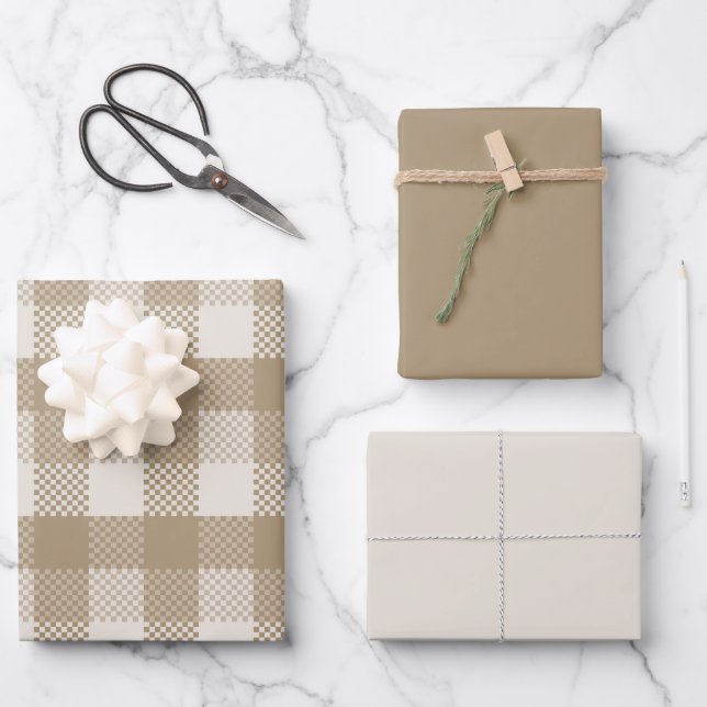 Taupe Plaid Autumn Pattern Design Wrapping Paper Sheet (Front)