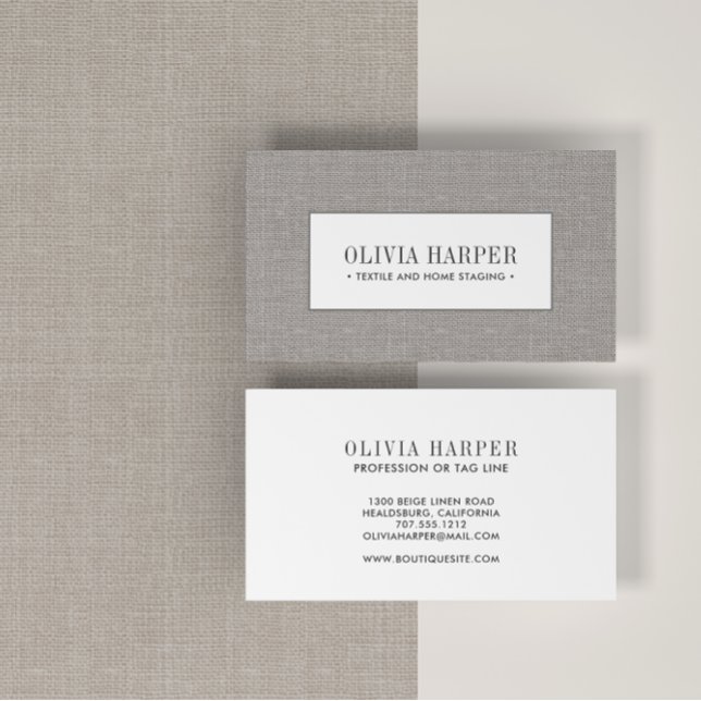 Taupe | Plain Elegant Linen Look Professional  Business Card (Creator Uploaded)