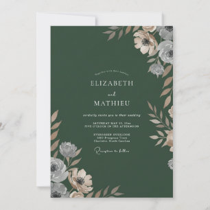 Taupe Ranunculus Forest Eucalyptus Wedding Invitation