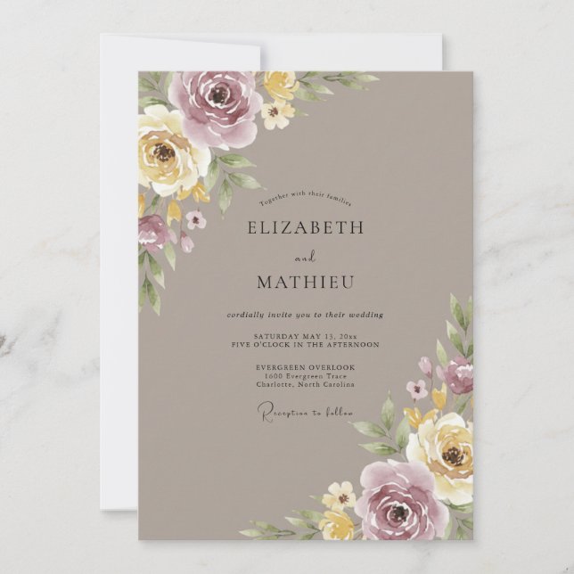 Taupe Refined Romantic Wedding Invitation (Front)