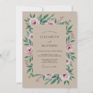 Taupe Romantic Botanical Vintage Wedding Invitation