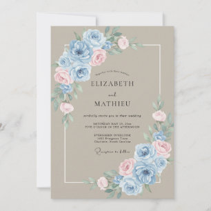 Taupe Romantic Rose Spring Wedding Invitation