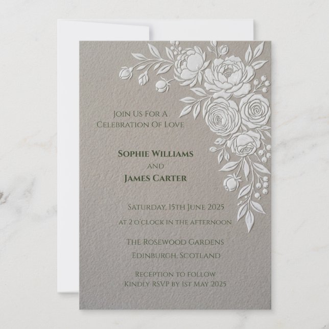 Taupe Rose Floral Wedding Invitation (Front)
