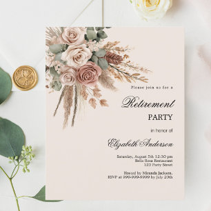 Taupe roses pampas retirement party invitation