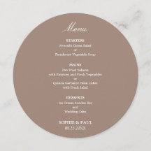 Taupe Round Wedding Menu