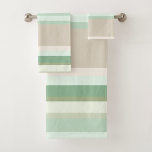 Taupe, sage green and white stripes bath towel set