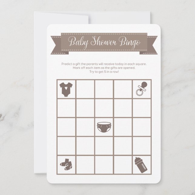 Taupe Sand Baby Shower Bingo Game Double Sided Invitation (Back)