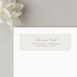 Taupe Sand Minimalist Calligraphy Wedding Return Address Label