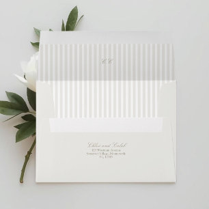 Taupe Sand   Striped Oval Botanical Wedding Envelope