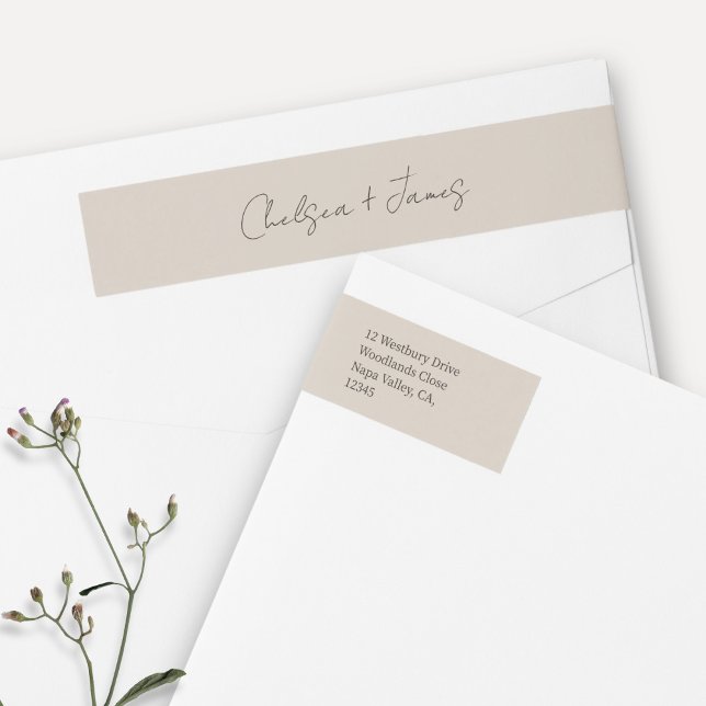 Taupe | Script Welcome Wedding Address Wrap Around Label (Creator Uploaded)