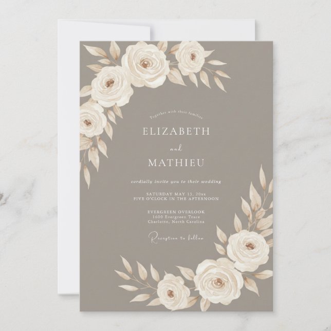 Taupe Serene Neutral Wedding Invitation (Front)