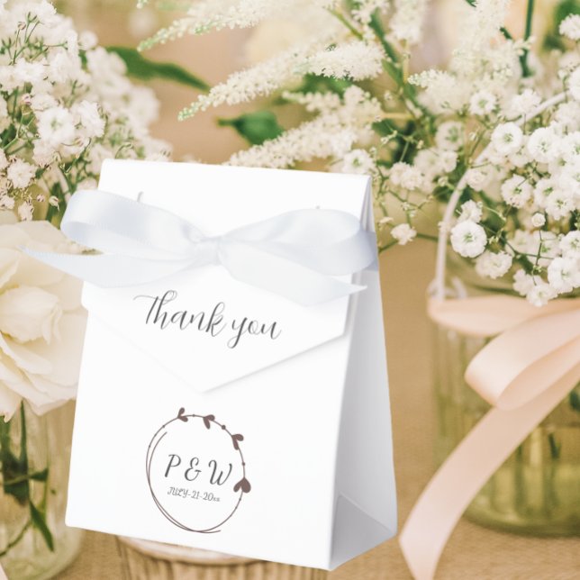 Taupe Simple Heart Wreath Monogram Wedding Favour Box (In Situ Wedding)