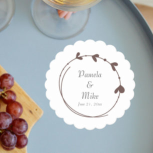 Taupe Simple Heart Wreath Wedding Paper Coaster