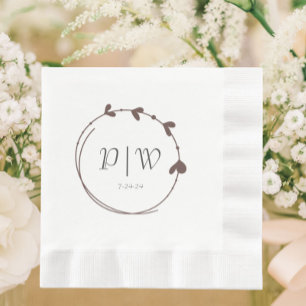 Taupe Simple Monogram Heart Wreath Wedding Napkin