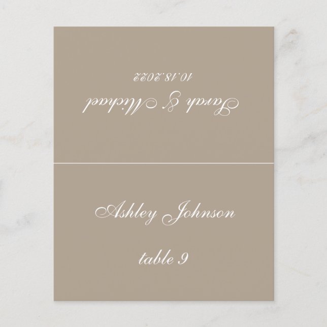 Taupe Simple Wedding Place Card Printed Guest Name (Front)