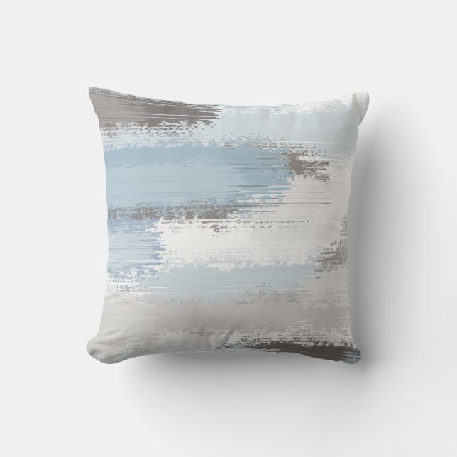 Taupe Slate Blue Abstract Brushstrokes Cushion (Front)