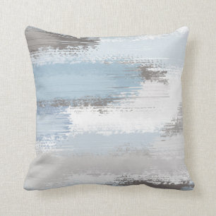 Taupe Slate Blue Abstract Brushstrokes Cushion
