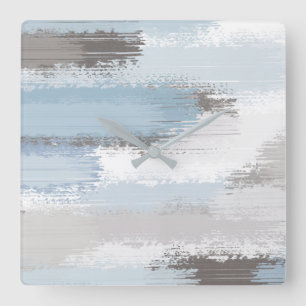 Taupe Slate Blue Abstract Brushstrokes Square Wall Clock