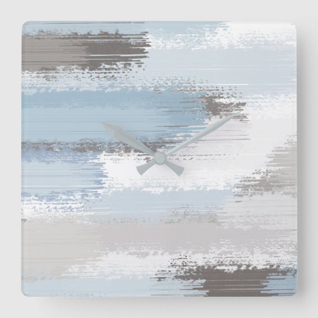 Taupe Slate Blue Abstract Brushstrokes Square Wall Clock (Front)