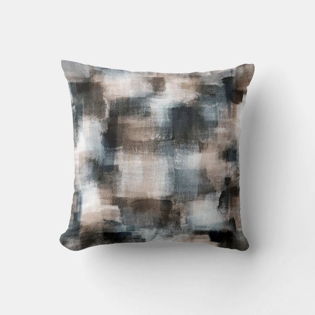 Taupe Slate Brushstrokes Abstract Cushion (Front)
