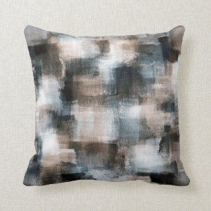 Taupe Slate Brushstrokes Abstract Cushion